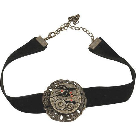 Steampunk Black Velvet Gear Chocker - Make It Up Costumes 