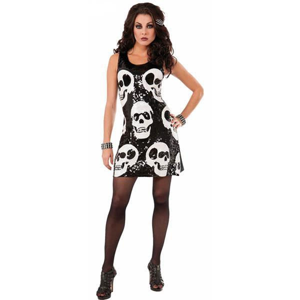 Black Sequin Skull Dress - Make It Up Costumes 
