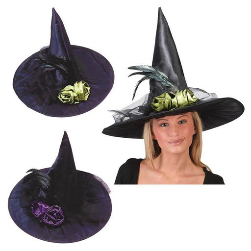 Satin Witch Hat With Tulle and Fabric Flowers - Make It Up Costumes 