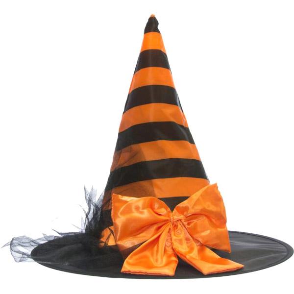 Striped Satin Witch Hat with Bow - Make It Up Costumes 