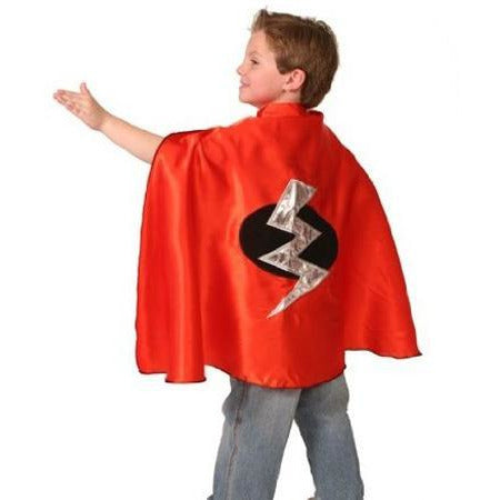 Red Child Superhero Cape with Lightning Bolt - Make It Up Costumes 